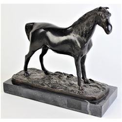 Table top bronze of horse on black marble