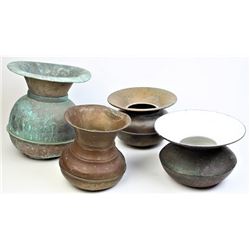 Collection of 4 spittoons, earliest in cast iron