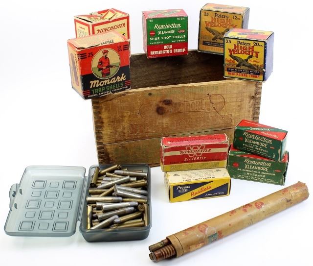Collection of 7 vintage empty ammo boxes,