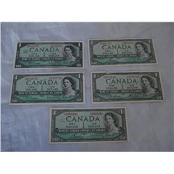 5 CANADIAN $1 BILLS 1867-1967 CENTENNIAL