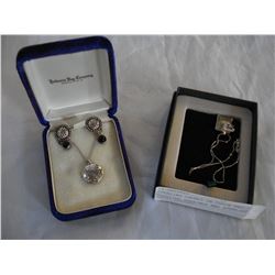 STERLING LOCKET ON CHAIN AND STERLING EARRINGS AND STERLING HEART PENDANT