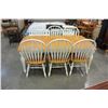 Image 1 : WHITE AND MAPLE DINING TABLE W/ LEAF AND 6 CHAIRS
