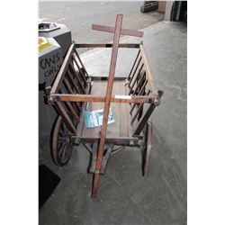 ANTIQUE OAK GERMAN MILK WAGON WITH HANDLE DATED 1929