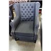 Image 1 : NEW ASHLEY CHARCOAL FABRIC TUFTED ACCENT CHAIR - RETAIL $1,399