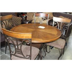 NEW ASHLEY ROUND DINING TABLE AND 4 CHAIRS W/ 1 MISS-MATCHED CUSHION - RETAIL $1,299