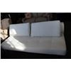 Image 1 : NEW WHITE LEATHER FUTON W/ ORANGE STITCHING - RETAIL $1,760