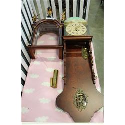 HAND PAINTED MAHOGANY WALL CLOCK, BRASS GEARS AND WEIGHT