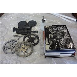 MEDIA ROOM WALL DECOR MOVIE REEL AND MOVIE CAMERA AND MEDIA ROOM BOOKS