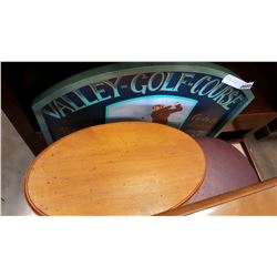 VALLEY GOLF COURSE WOOD SIGN AND TWO SMALL END TABLES