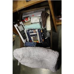 BOX OF BEDDING AND CURTAINS