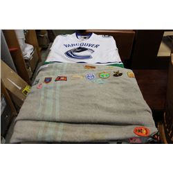 BROWNIE BLANKET WITH BADGES AND CANUCKS AWAY JERSEY