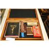 Image 1 : WOOD CASE W/ KNIVES, CIGARETTE CASE, AND COLLECTIBLES