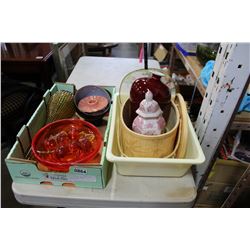 LOT OF EASTERN VASES AND FAN W/ TRAY OF ART GLASS COLLECTIBLES