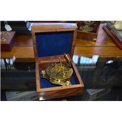 Vintage Brass Sundial Nautical Compass with case