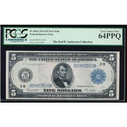 1914 $5 New York Federal Reserve Note PCGS 64PPQ