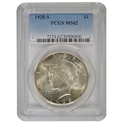 1928-S $1 Peace Silver Dollar Coin PCGS MS62