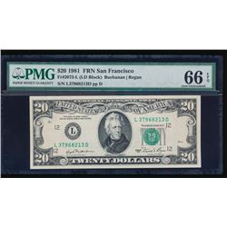 1981 $20 San Francisco Federal Reserve Note PMG 66EPQ