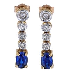 10KT Yellow Gold 1.12ctw Blue Sapphire and Diamond Earrings