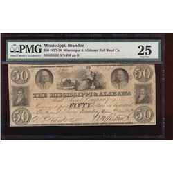 1837 $50 Mississippi and Alabama Obsolete Note PMG 25