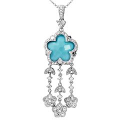 14KT White Gold 4.55ct Turquoise and Diamond Pendant with Chain