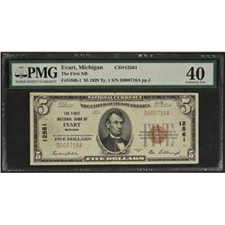 1929 $5 First National Bank of Evart Michigan Note PMG 40