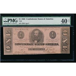 1863 $1 Confederate States of America Note PMG 40NET