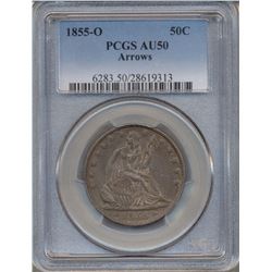 1855-O Arrows Liberty Seated Half Dollar Coin PCGS AU50