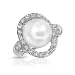 18KT White Gold 10.50ct Pearl and Diamond Ring