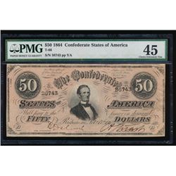 1864 $50 Confederate States of America Note PMG 45