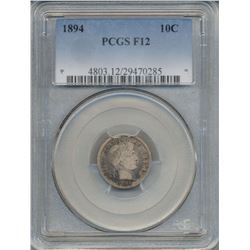 1894 Barber Dime Coin PCGS F12