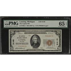 1929 $20 National Bank of Lansing Michigan Note PMG 65EPQ