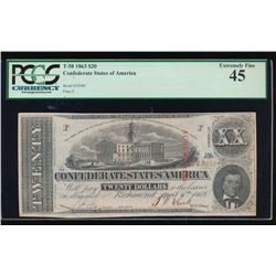 1863 $20 Confederate States of America Note PCGS 45