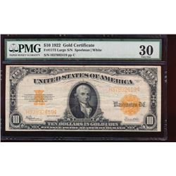 1922 $10 Gold Certificate PMG 30