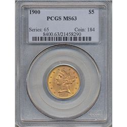 1900 $5 Liberty Head Half Eagle Gold Coin PCGS MS63