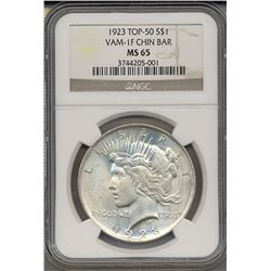 1923 $1 Peace Silver Dollar VAM 1F Chin Bar NGC MS65