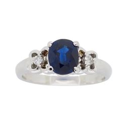 18KT White Gold Blue Sapphire and Diamond Ring