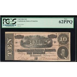 1864 $10 Confederate States of America Note PCGS 62PPQ