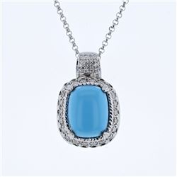 14KT White Gold 7.13ct Turquoise and Diamond Pendant with Chain