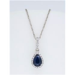 14KT White Gold 0.47ct Blue Sapphire and Diamond Pendant with Chain