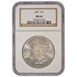 1881 $1 Morgan Silver Dollar Coin NGC MS64