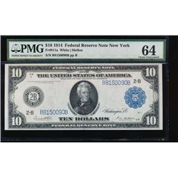 1914 $10 New York Federal Reserve Note PMG 64