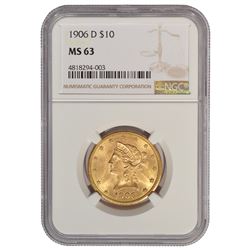 1906-D $10 Liberty Head Eagle Gold Coin NGC MS63