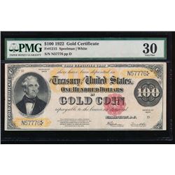 1922 $100 Gold Certificate PMG 30