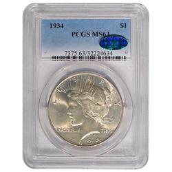 1934 $1 Peace Silver Dollar Coin PCGS MS63 CAC