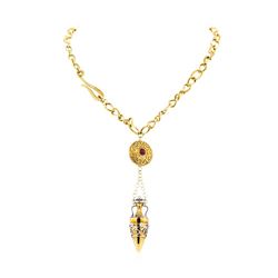 Diamond and Ruby Greek Motif Necklace - 14KT Yellow Gold