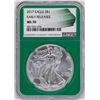 Image 1 : 2017 $1 American Silver Eagle Coin NGC MS70 Early Releases Green Core