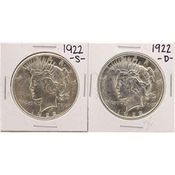 Lot of 1922-S & 1922-D $1 Peace Silver Dollar Coins