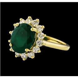 3.45 ctw Emerald and Diamond Ring - 14KT Yellow Gold