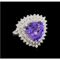 10.95 ctw Tanzanite and Diamond Ring - 14KT White Gold