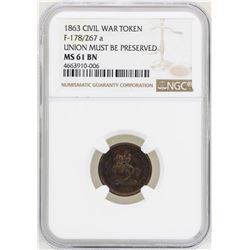 1863 Civil War Token Union Must Be Preserved NGC MS61BN